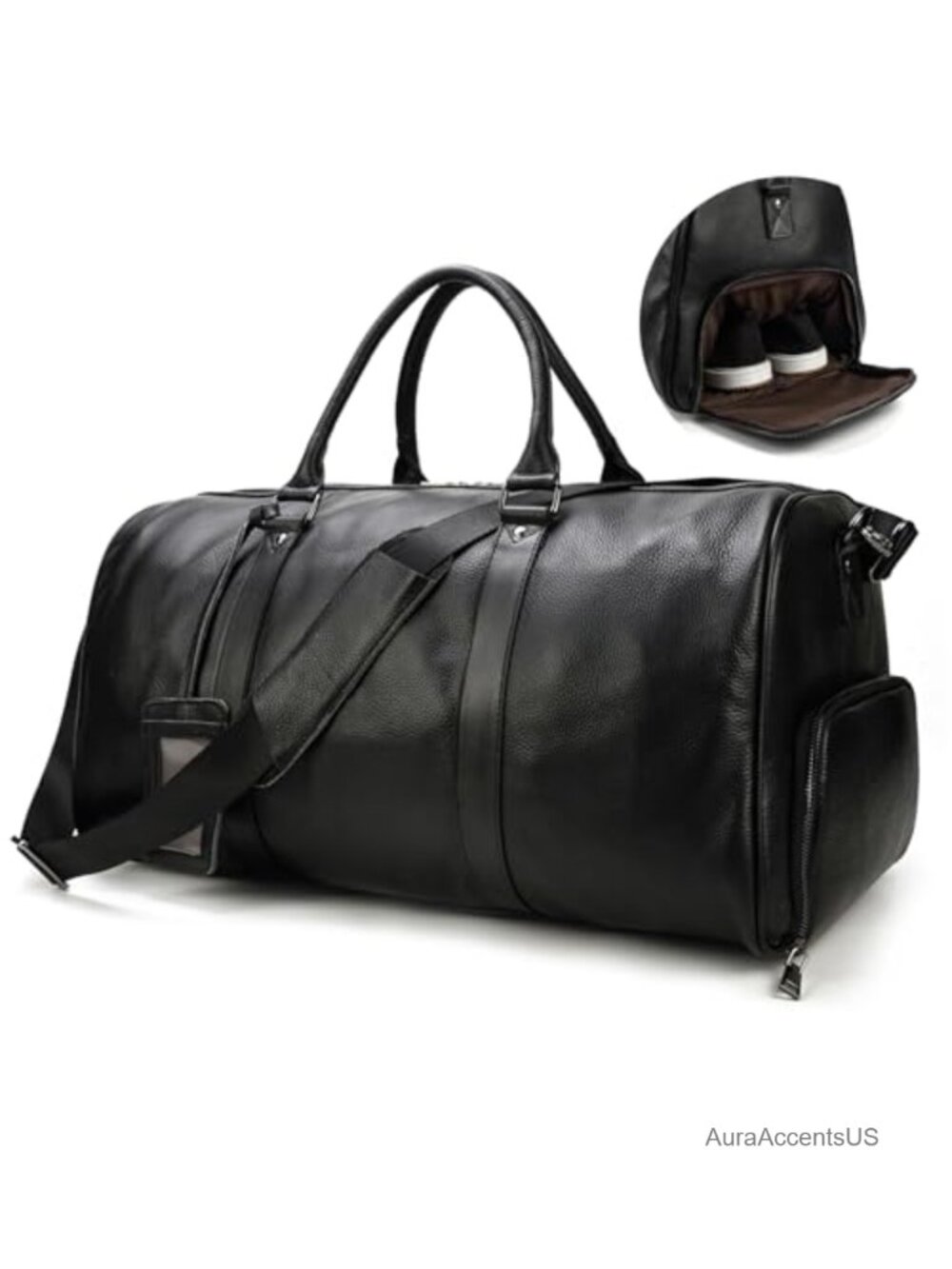 Genuine Leather Weekender Travel Bag Large Capacity Carry-On Duffel